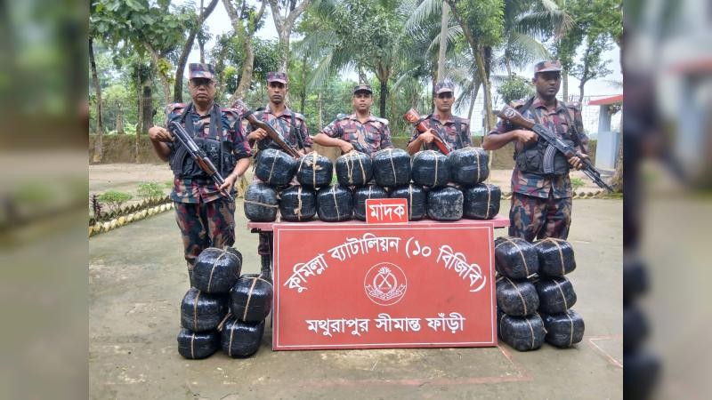 কুমিল্লার সীমান্তে বিজিবির বড় অভিযান: রাজেশপুর ফরেস্ট থেকে ৯৬ কেজি ভারতীয় গাঁজা উদ্ধার