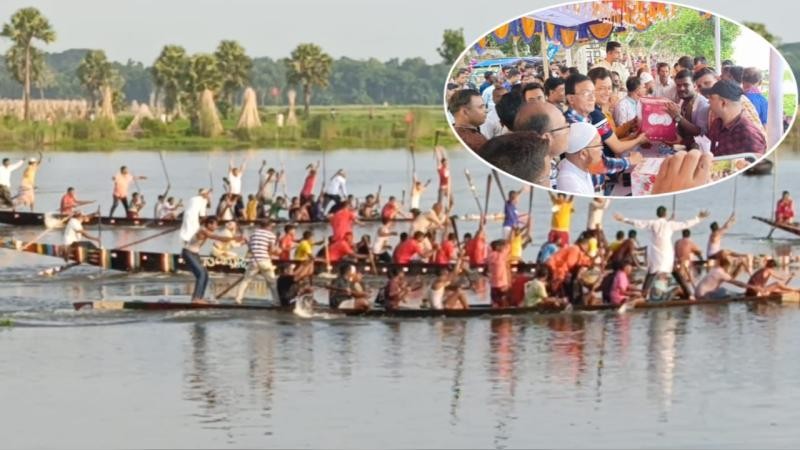 ফরিদপুরের সালথায় আষাঢ়ের বিলে ঐতিহ্যবাহী নৌকা বাইচ ও গ্রামীণ মেলায় মানুষের উপচেপড়া ভিড়