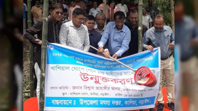 কালিয়ায় মাছের পোনা অবমুক্তকরণ