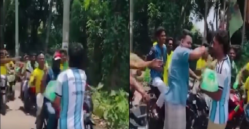 ব্রাজিল ভক্তদের মোটর র‍্যালিতে আর্জেন্টিনা ভক্তদের 7UP বিতরণ