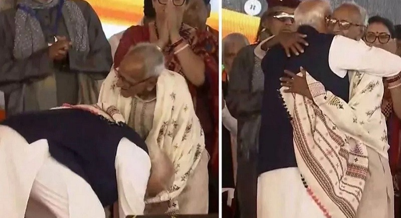 ব্রিগেডের মঞ্চে প্রবীণ নেতার পা ছুঁয়ে প্রণাম করলেন মোদি, কে তিনি?